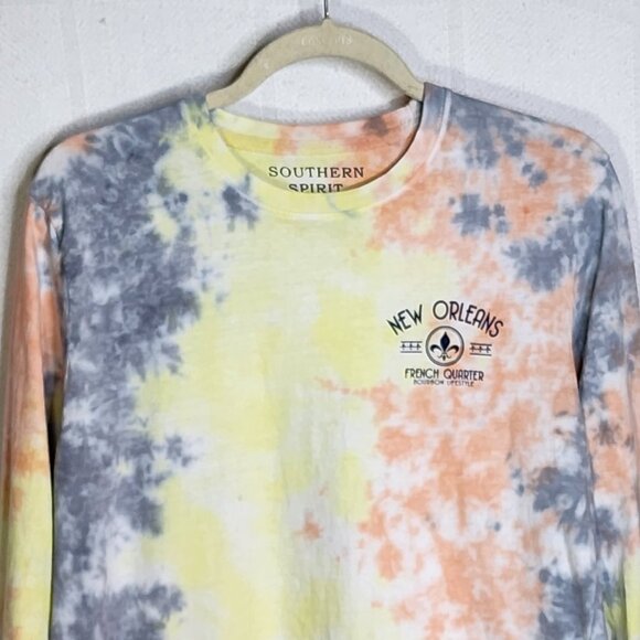 Southern Spirit Multi Color Blue Yellow Orange Tie Dye Cotton New Orleans Tee M - Picture 2 of 16